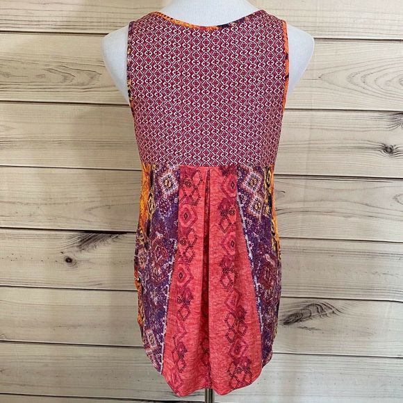 ANTHROPOLOGIE Weston SZ M Tribal Mixed Print Tank Boho Flowy Sleeveless Top - Picture 4 of 7